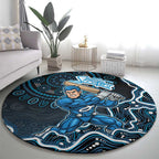 Adelaide Strikers Cricket Mascot Round Carpet Aboriginal Dot Art Blue And Black Tribal Pattern