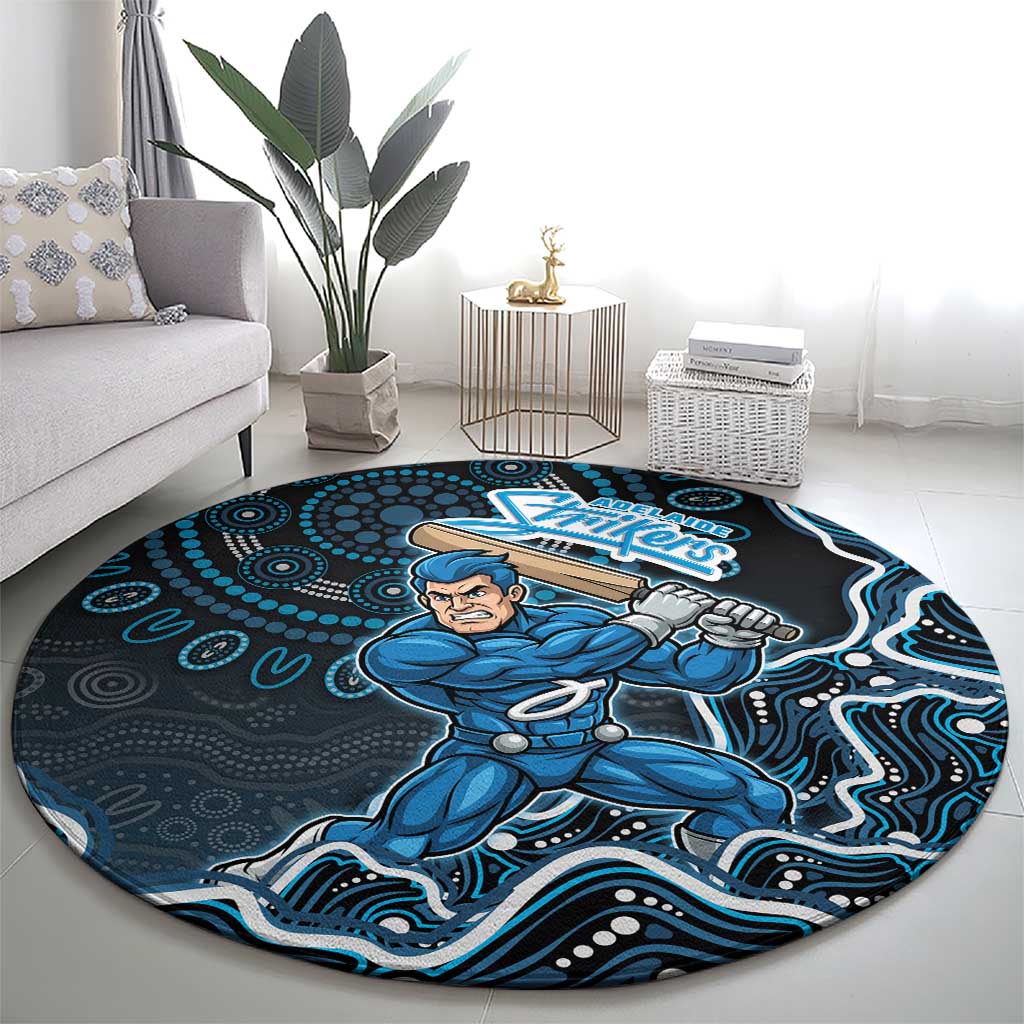Adelaide Strikers Cricket Mascot Round Carpet Aboriginal Dot Art Blue And Black Tribal Pattern