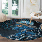 Adelaide Strikers Cricket Mascot Round Carpet Aboriginal Dot Art Blue And Black Tribal Pattern