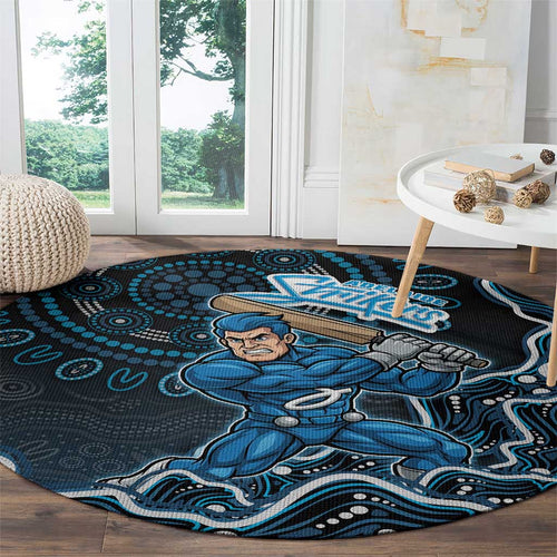 Adelaide Strikers Cricket Mascot Round Carpet Aboriginal Dot Art Blue And Black Tribal Pattern