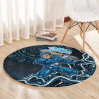 Adelaide Strikers Cricket Mascot Round Carpet Aboriginal Dot Art Blue And Black Tribal Pattern
