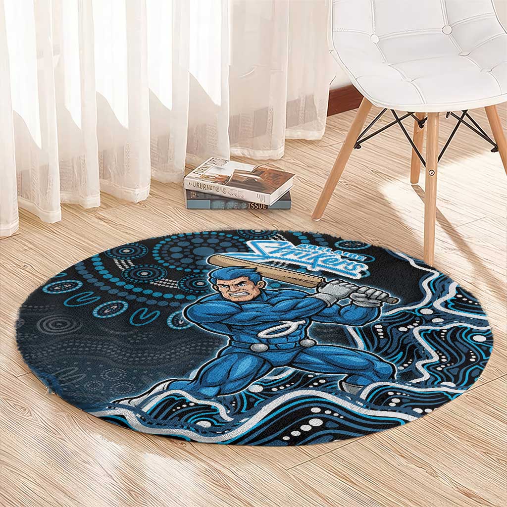 Adelaide Strikers Cricket Mascot Round Carpet Aboriginal Dot Art Blue And Black Tribal Pattern