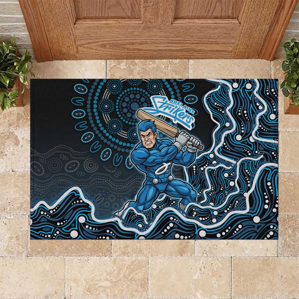 Adelaide Strikers Cricket Mascot Rubber Doormat Aboriginal Dot Art Blue And Black Tribal Pattern