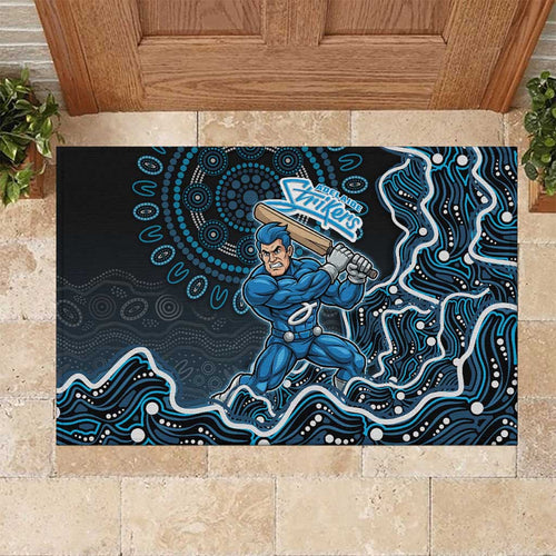 Adelaide Strikers Cricket Mascot Rubber Doormat Aboriginal Dot Art Blue And Black Tribal Pattern