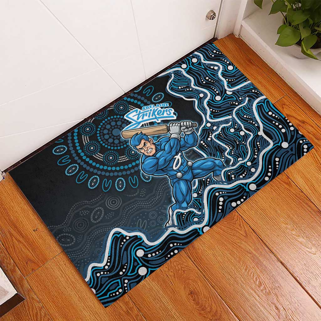 Adelaide Strikers Cricket Mascot Rubber Doormat Aboriginal Dot Art Blue And Black Tribal Pattern