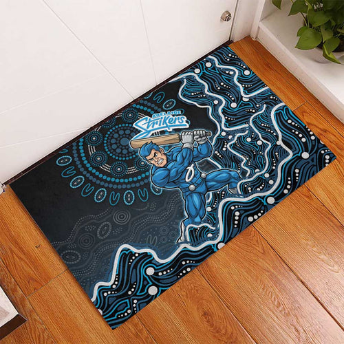 Adelaide Strikers Cricket Mascot Rubber Doormat Aboriginal Dot Art Blue And Black Tribal Pattern