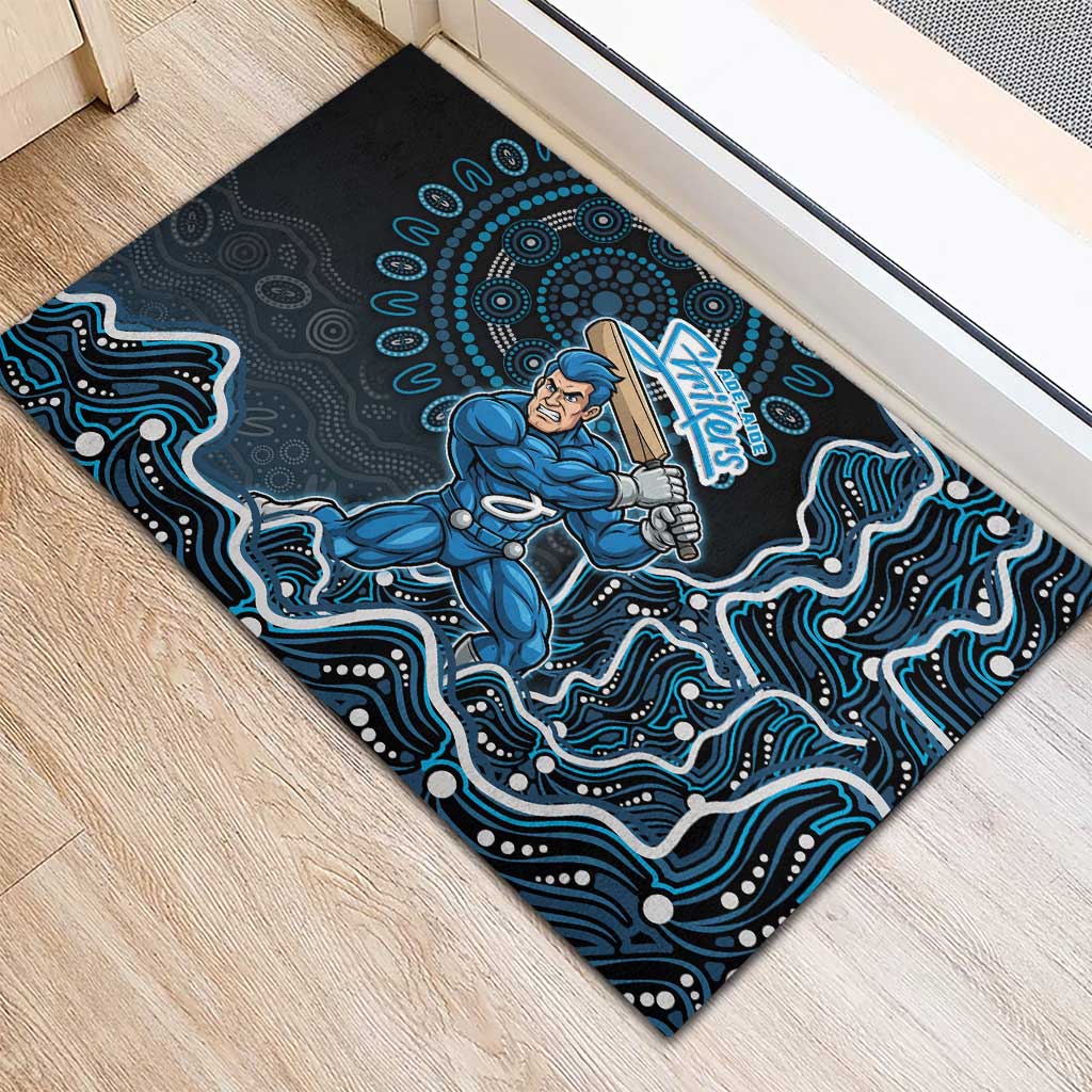 Adelaide Strikers Cricket Mascot Rubber Doormat Aboriginal Dot Art Blue And Black Tribal Pattern