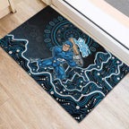 Adelaide Strikers Cricket Mascot Rubber Doormat Aboriginal Dot Art Blue And Black Tribal Pattern