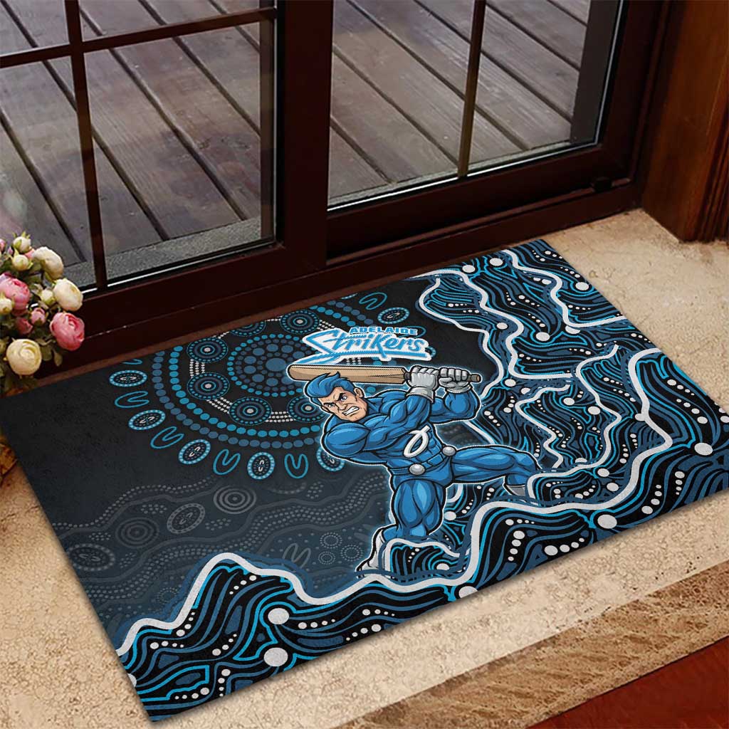 Adelaide Strikers Cricket Mascot Rubber Doormat Aboriginal Dot Art Blue And Black Tribal Pattern