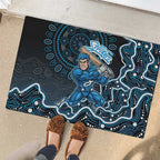 Adelaide Strikers Cricket Mascot Rubber Doormat Aboriginal Dot Art Blue And Black Tribal Pattern