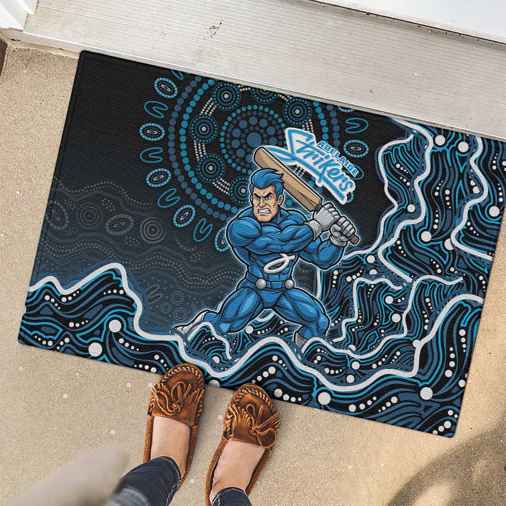 Adelaide Strikers Cricket Mascot Rubber Doormat Aboriginal Dot Art Blue And Black Tribal Pattern