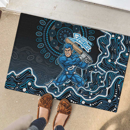 Adelaide Strikers Cricket Mascot Rubber Doormat Aboriginal Dot Art Blue And Black Tribal Pattern