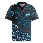 Adelaide Strikers Cricket Mascot Rugby Jersey Aboriginal Dot Art Blue And Black Tribal Pattern