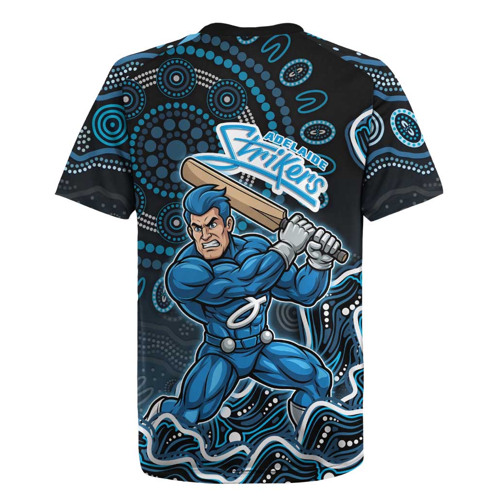 Adelaide Strikers Cricket Mascot Rugby Jersey Aboriginal Dot Art Blue And Black Tribal Pattern