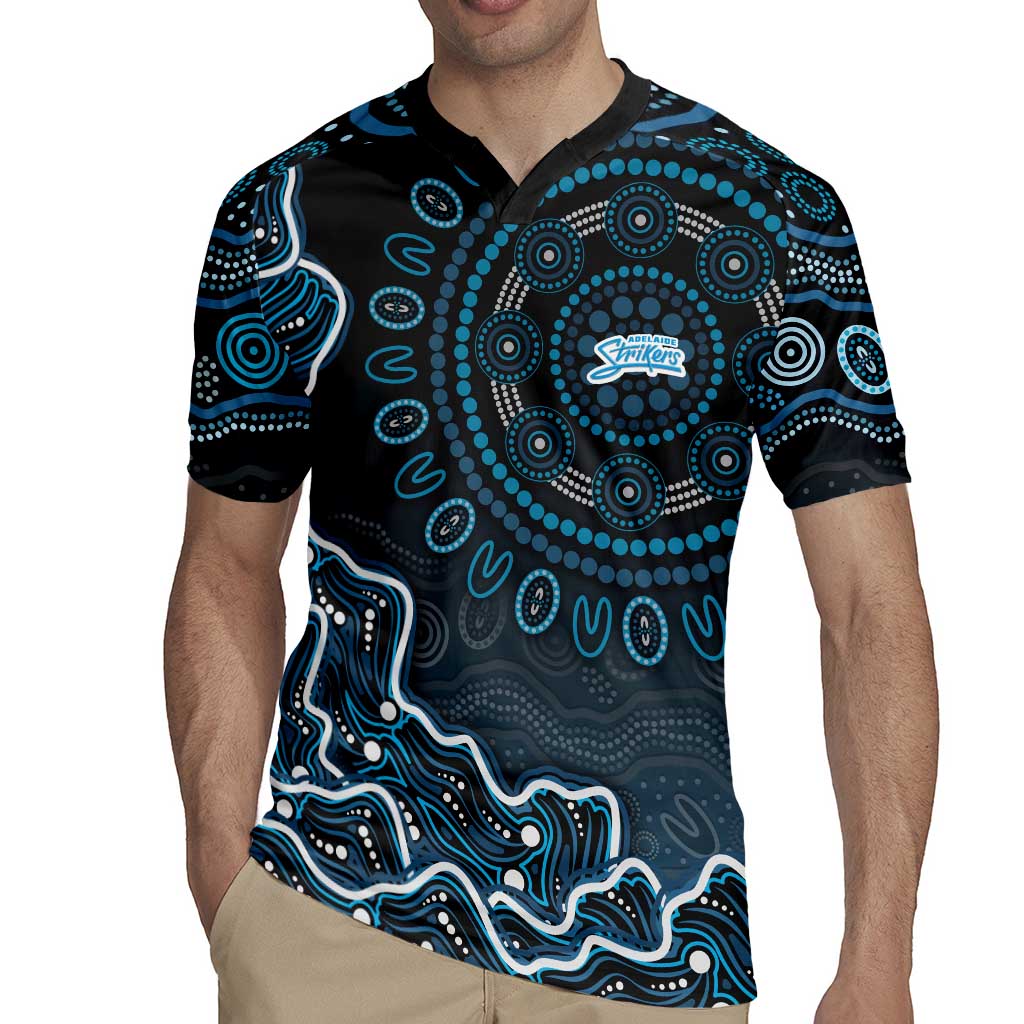 Adelaide Strikers Cricket Mascot Rugby Jersey Aboriginal Dot Art Blue And Black Tribal Pattern