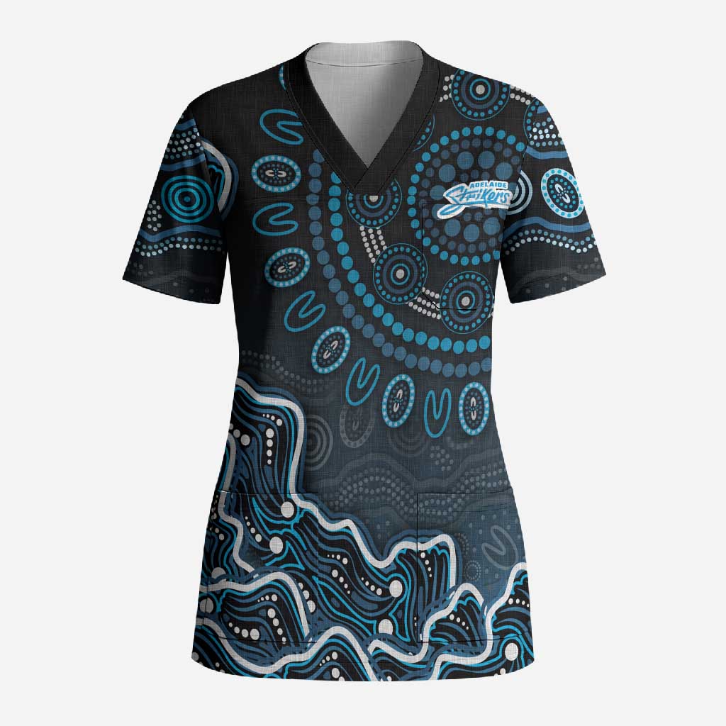 Adelaide Strikers Cricket Mascot Scrub Top Aboriginal Dot Art Blue And Black Tribal Pattern