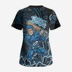 Adelaide Strikers Cricket Mascot Scrub Top Aboriginal Dot Art Blue And Black Tribal Pattern