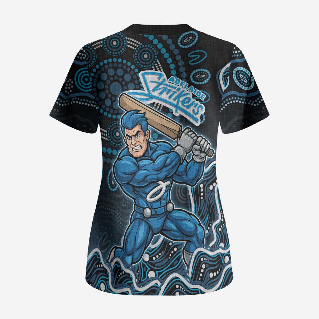 Adelaide Strikers Cricket Mascot Scrub Top Aboriginal Dot Art Blue And Black Tribal Pattern