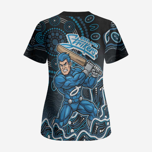 Adelaide Strikers Cricket Mascot Scrub Top Aboriginal Dot Art Blue And Black Tribal Pattern