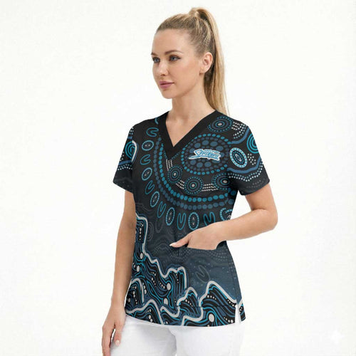 Adelaide Strikers Cricket Mascot Scrub Top Aboriginal Dot Art Blue And Black Tribal Pattern