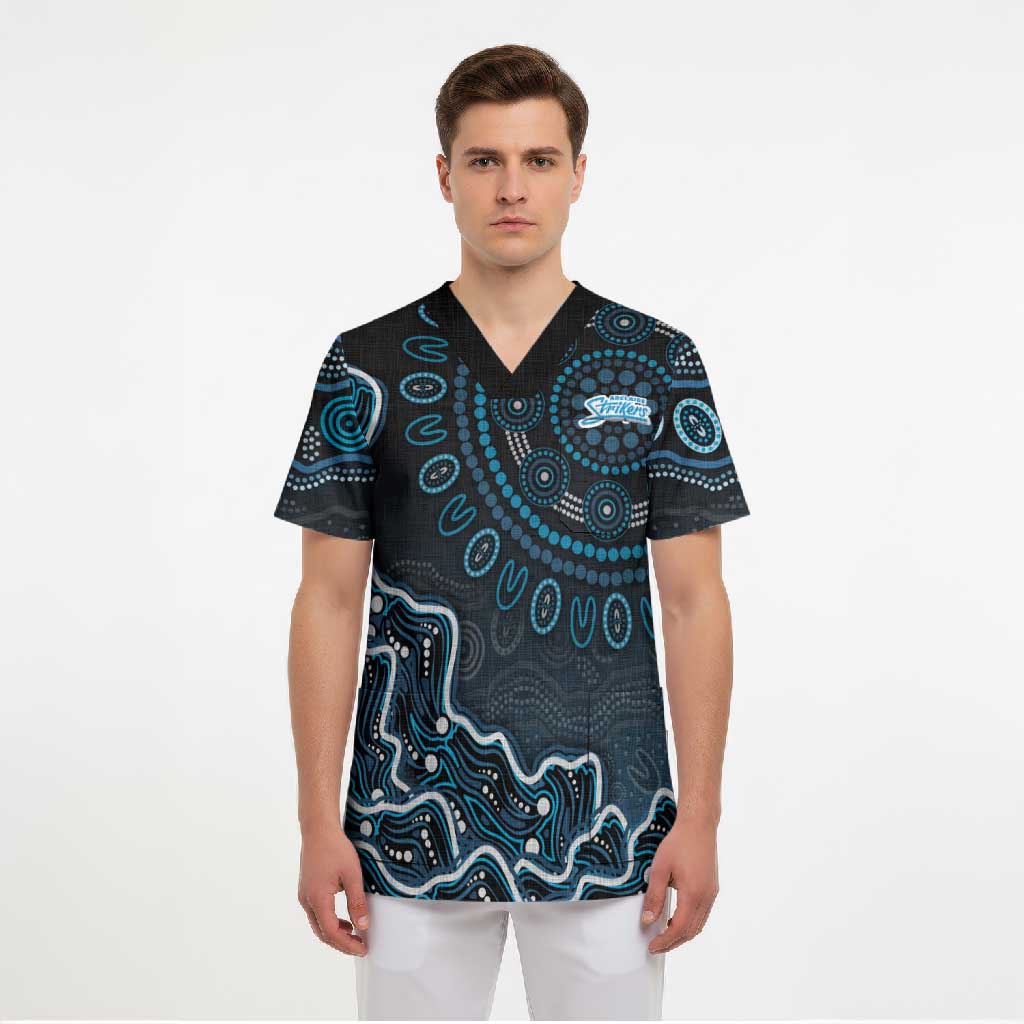 Adelaide Strikers Cricket Mascot Scrub Top Aboriginal Dot Art Blue And Black Tribal Pattern