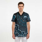 Adelaide Strikers Cricket Mascot Scrub Top Aboriginal Dot Art Blue And Black Tribal Pattern