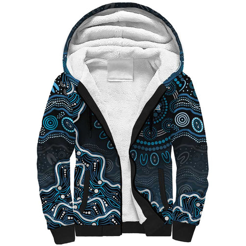 Adelaide Strikers Cricket Mascot Sherpa Hoodie Aboriginal Dot Art Blue And Black Tribal Pattern