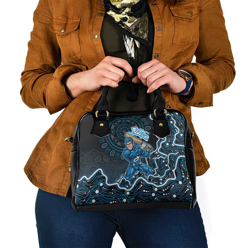 Adelaide Strikers Cricket Mascot Shoulder Handbag Aboriginal Dot Art Blue And Black Tribal Pattern
