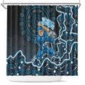 Adelaide Strikers Cricket Mascot Shower Curtain Aboriginal Dot Art Blue And Black Tribal Pattern