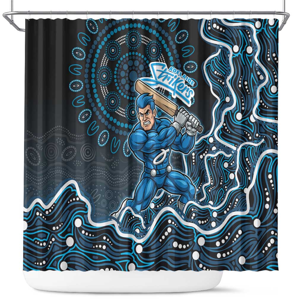 Adelaide Strikers Cricket Mascot Shower Curtain Aboriginal Dot Art Blue And Black Tribal Pattern