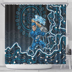 Adelaide Strikers Cricket Mascot Shower Curtain Aboriginal Dot Art Blue And Black Tribal Pattern