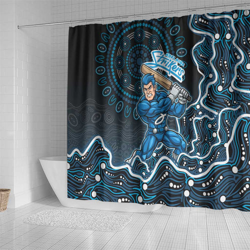 Adelaide Strikers Cricket Mascot Shower Curtain Aboriginal Dot Art Blue And Black Tribal Pattern