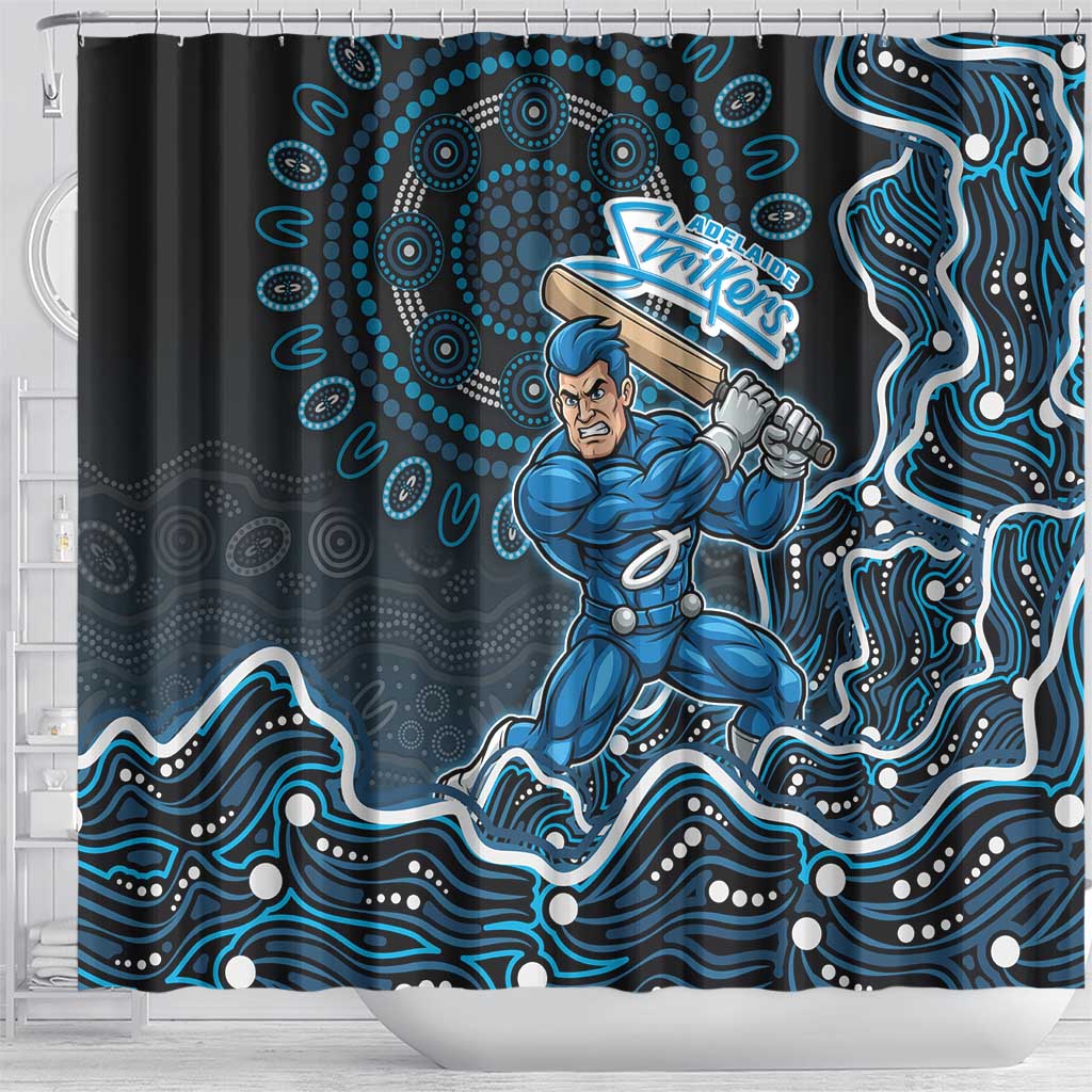 Adelaide Strikers Cricket Mascot Shower Curtain Aboriginal Dot Art Blue And Black Tribal Pattern