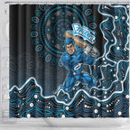 Adelaide Strikers Cricket Mascot Shower Curtain Aboriginal Dot Art Blue And Black Tribal Pattern