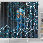 Adelaide Strikers Cricket Mascot Shower Curtain Aboriginal Dot Art Blue And Black Tribal Pattern