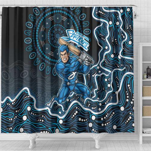 Adelaide Strikers Cricket Mascot Shower Curtain Aboriginal Dot Art Blue And Black Tribal Pattern
