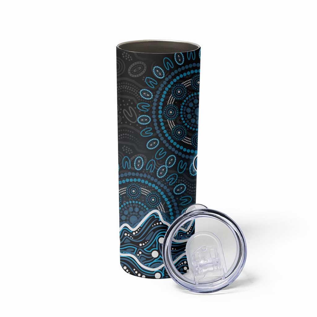 Adelaide Strikers Cricket Mascot Skinny Tumbler Aboriginal Dot Art Blue And Black Tribal Pattern