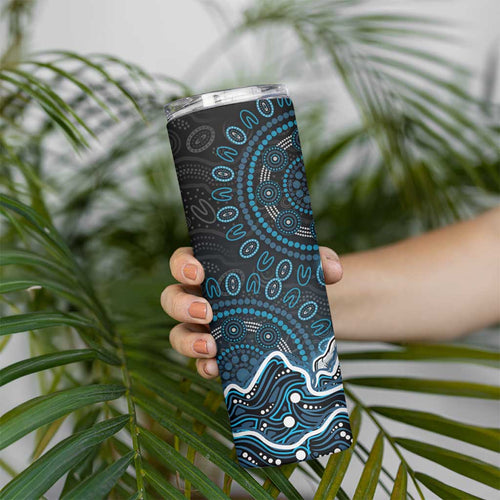 Adelaide Strikers Cricket Mascot Skinny Tumbler Aboriginal Dot Art Blue And Black Tribal Pattern