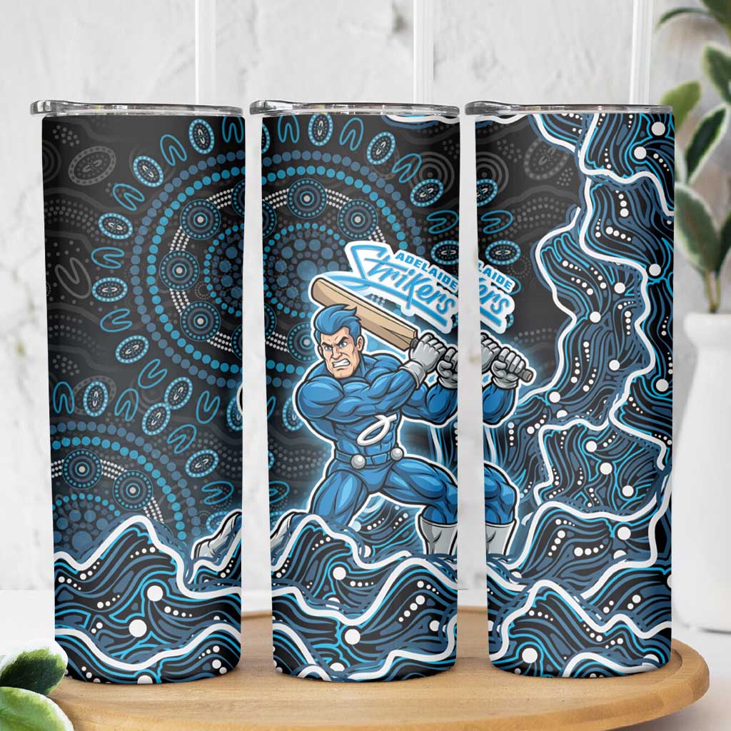 Adelaide Strikers Cricket Mascot Skinny Tumbler Aboriginal Dot Art Blue And Black Tribal Pattern