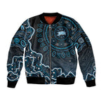 Adelaide Strikers Cricket Mascot Sleeve Zip Bomber Jacket Aboriginal Dot Art Blue And Black Tribal Pattern