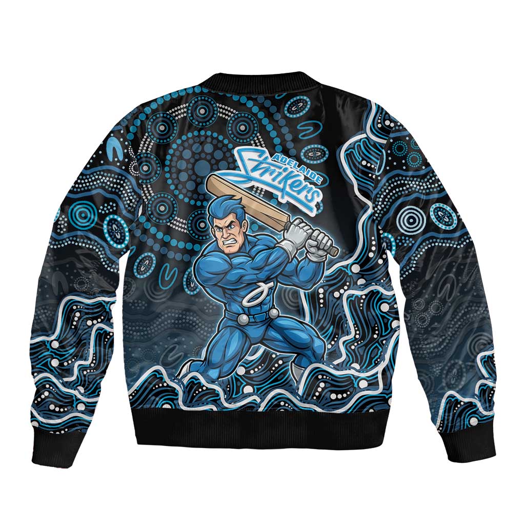 Adelaide Strikers Cricket Mascot Sleeve Zip Bomber Jacket Aboriginal Dot Art Blue And Black Tribal Pattern
