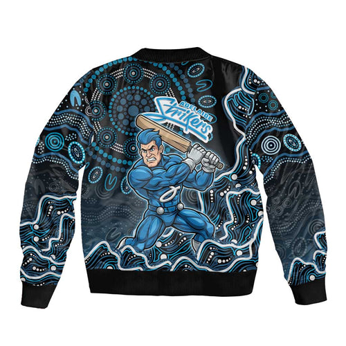 Adelaide Strikers Cricket Mascot Sleeve Zip Bomber Jacket Aboriginal Dot Art Blue And Black Tribal Pattern