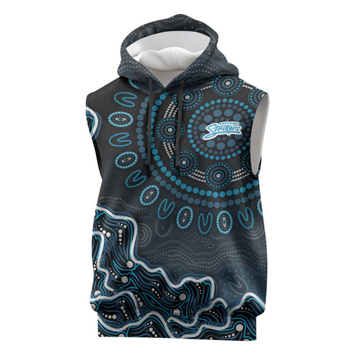 Adelaide Strikers Cricket Mascot Sleeveless Hoodie Aboriginal Dot Art Blue And Black Tribal Pattern