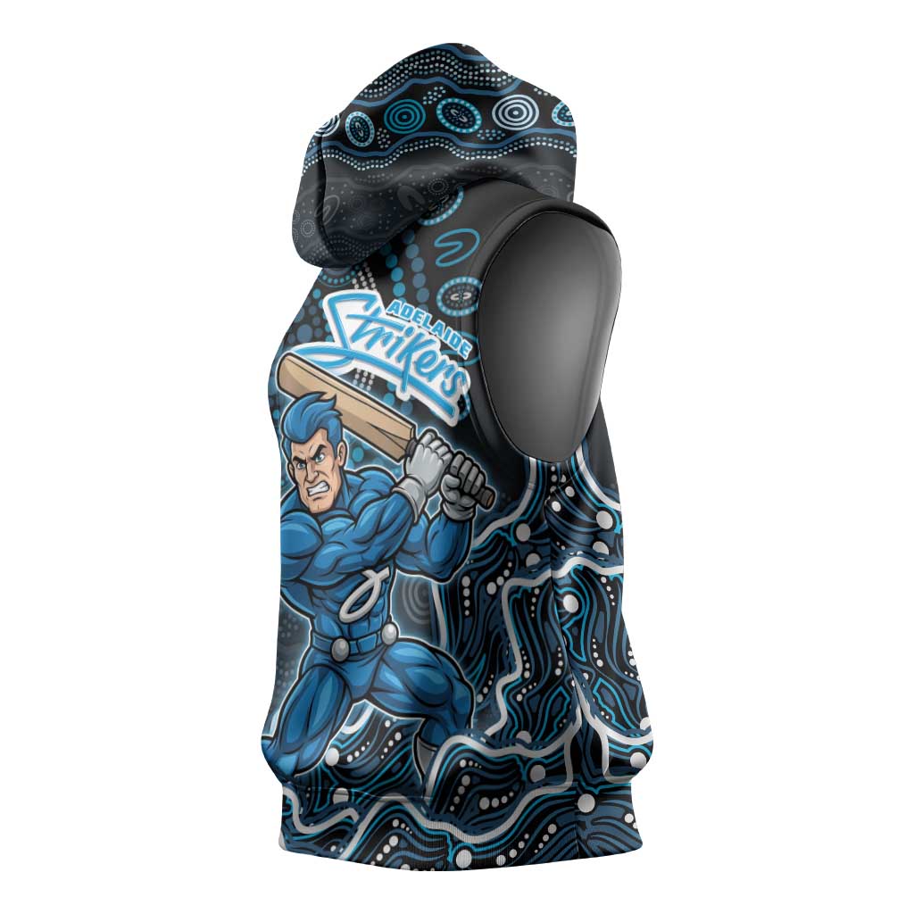 Adelaide Strikers Cricket Mascot Sleeveless Hoodie Aboriginal Dot Art Blue And Black Tribal Pattern