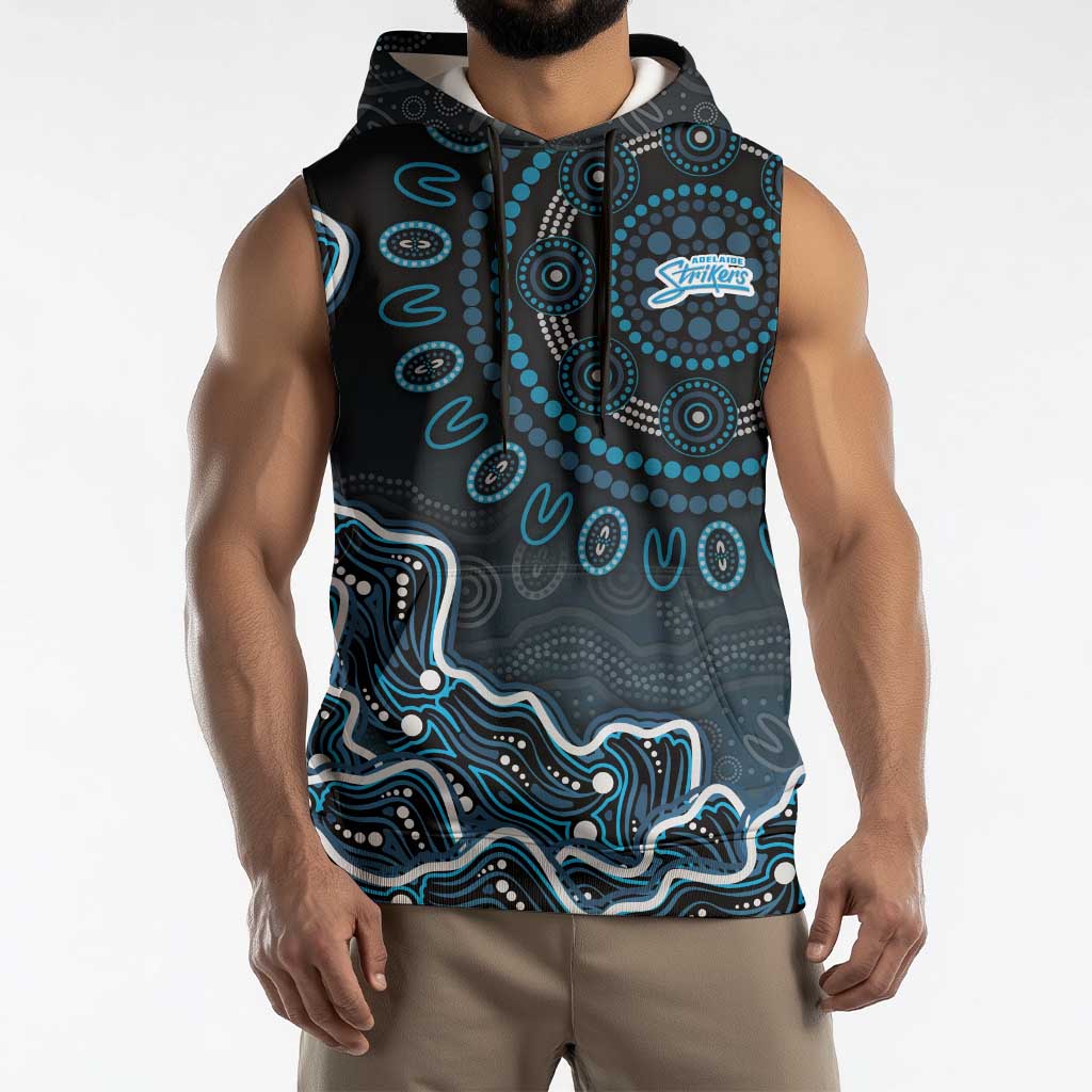 Adelaide Strikers Cricket Mascot Sleeveless Hoodie Aboriginal Dot Art Blue And Black Tribal Pattern