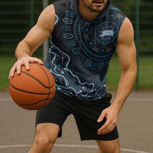 Adelaide Strikers Cricket Mascot Sleeveless Hoodie Aboriginal Dot Art Blue And Black Tribal Pattern