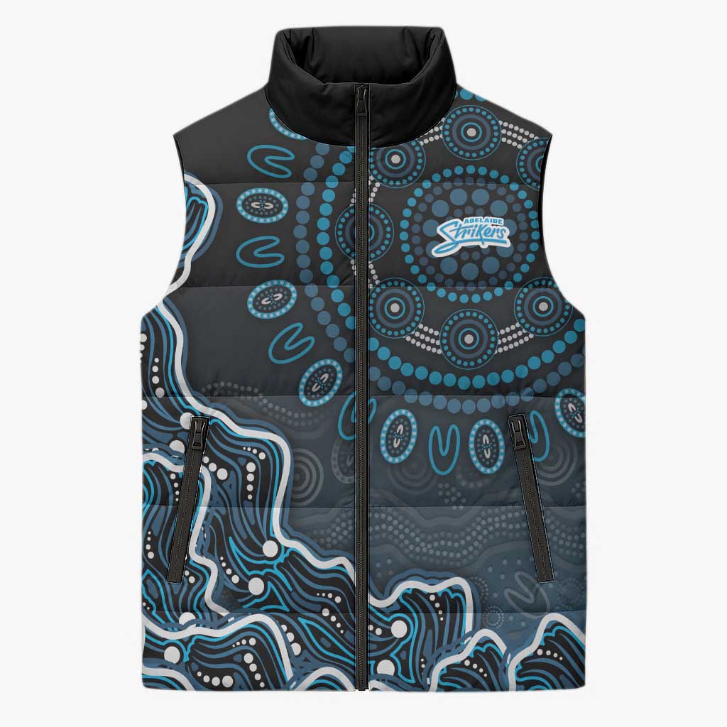 Adelaide Strikers Cricket Mascot Sleeveless Puffer Jacket Aboriginal Dot Art Blue And Black Tribal Pattern