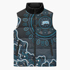 Adelaide Strikers Cricket Mascot Sleeveless Puffer Jacket Aboriginal Dot Art Blue And Black Tribal Pattern