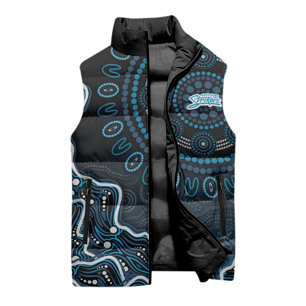 Adelaide Strikers Cricket Mascot Sleeveless Puffer Jacket Aboriginal Dot Art Blue And Black Tribal Pattern