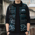 Adelaide Strikers Cricket Mascot Sleeveless Puffer Jacket Aboriginal Dot Art Blue And Black Tribal Pattern
